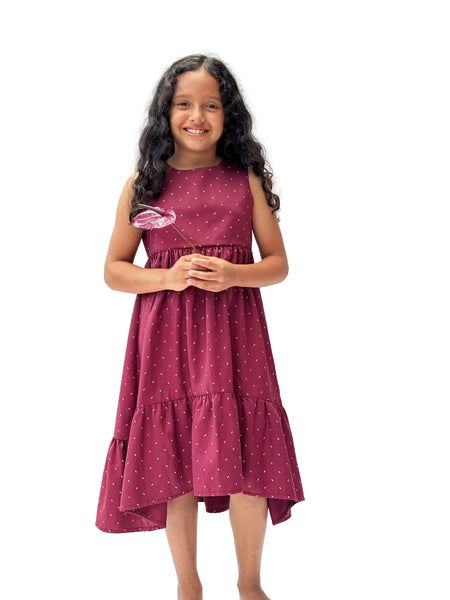 Cherry Red Girl Vestido Largo para Niña Rojo Cherry 100% Algodón