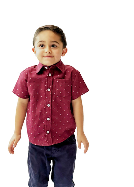 Cherry Red Boy | Camisa de Niño Manga Corta Color Vino en Algodón 100 %