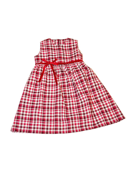 Vestido Tartan Girl | Vestido de Niña en Algodón 100% con Lazo de Pana Rojo