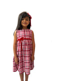 Vestido Tartan Girl | Vestido de Niña en Algodón 100% con Lazo de Pana Rojo