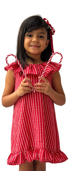 Vestido Candy Rojo Rayado para Niña en Algodón 100% | Fresco, Cómodo y Elegante